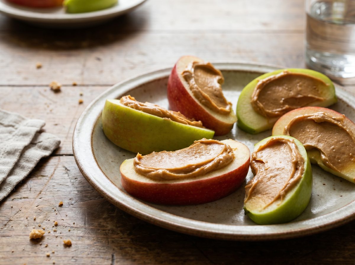 Appelschijfjes met pindakaas als gezonde traktatie maken