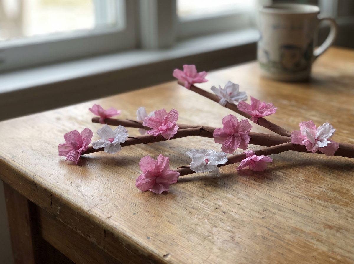 Papieren bloementak knutselen voor lente met peuters en kleuters kersenbloesem