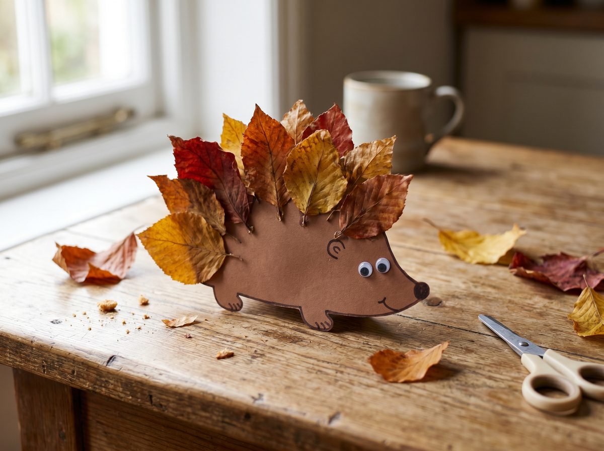 Egel knutselen van herfstbladeren met peuters en kleuters