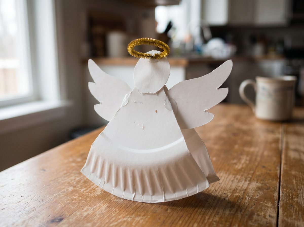Engel knutselen van een papieren bordje voor kerst met peuters