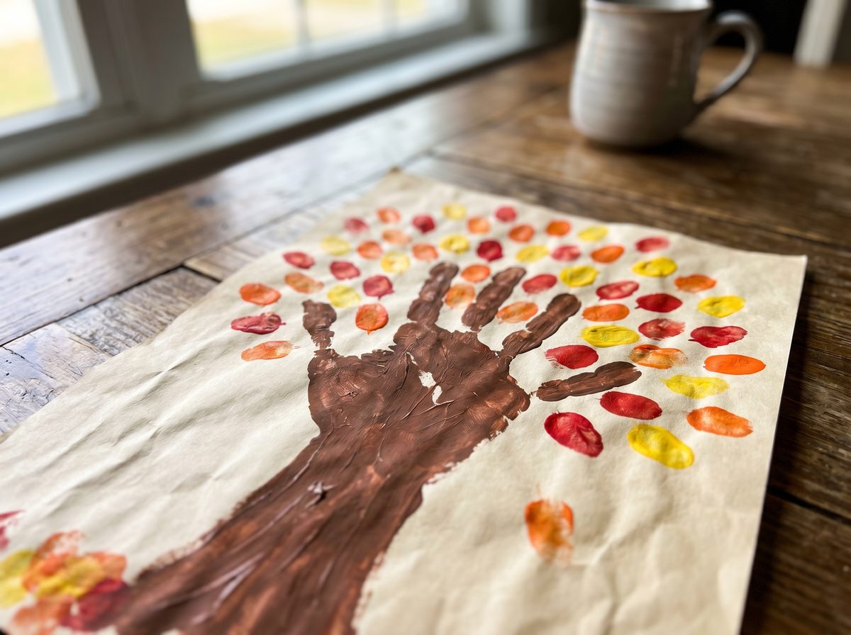 Herfstboom knutselen met handafdrukken van kinderen