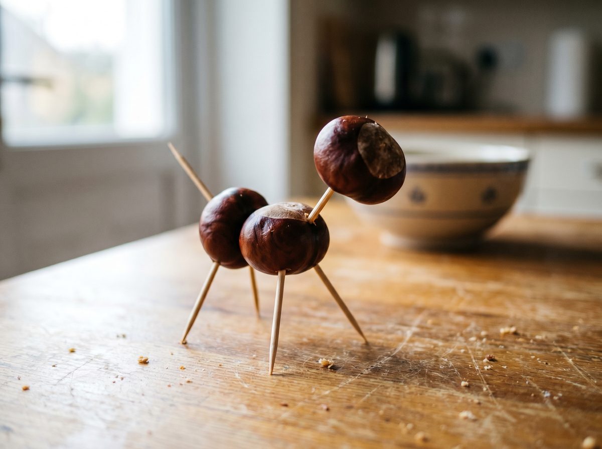 Kastanjedier knutselen met prikkers en kastanjes