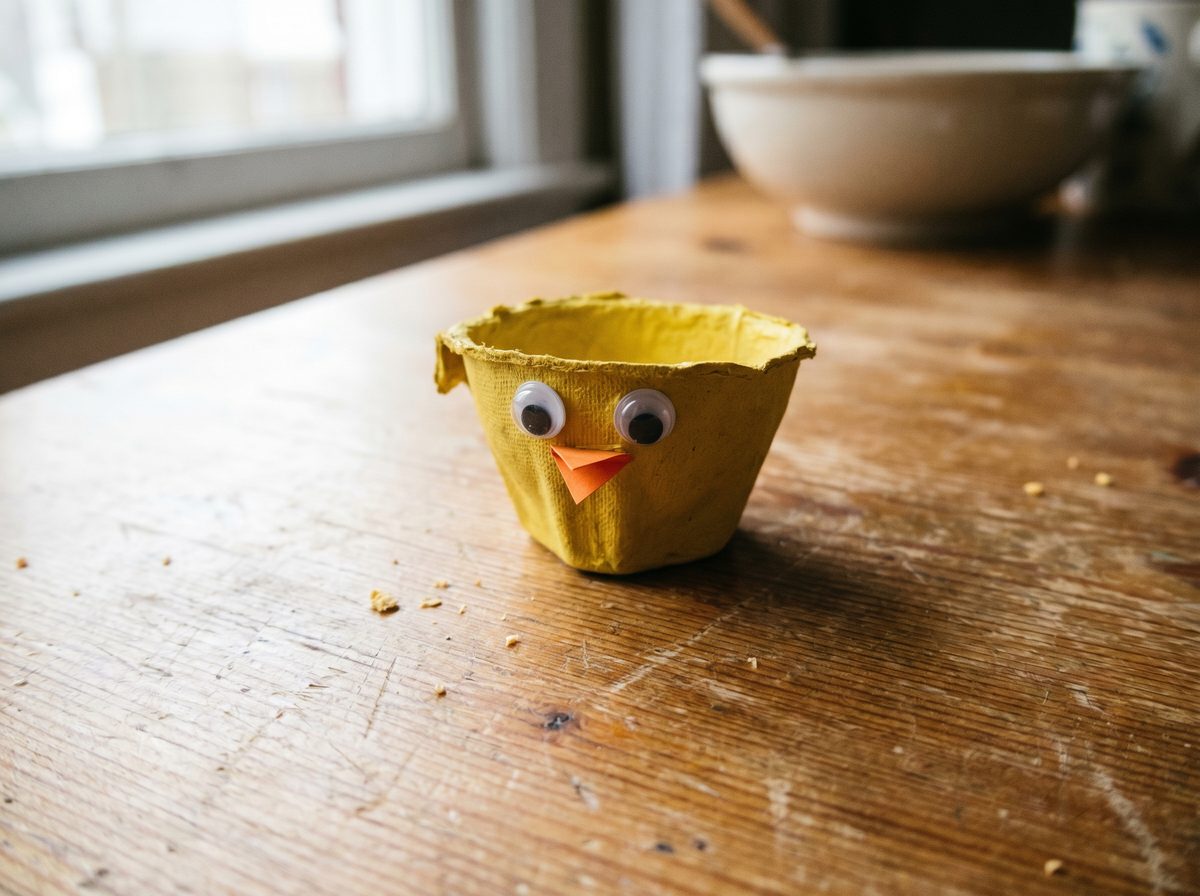 Kuikentje knutselen van eierdoos voor pasen peuters kleuters