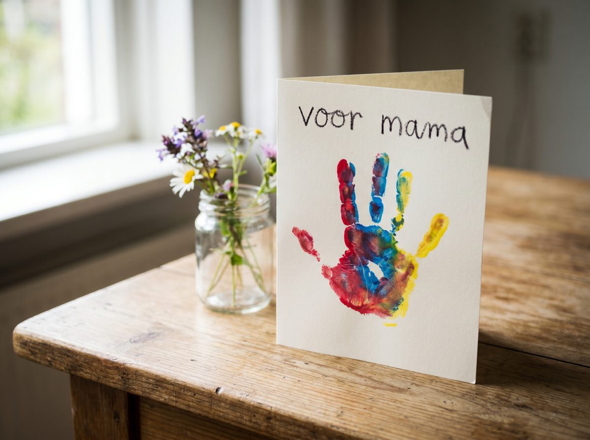 Moederdag knutselen handafdruk kaart voor mama peuter kleuter