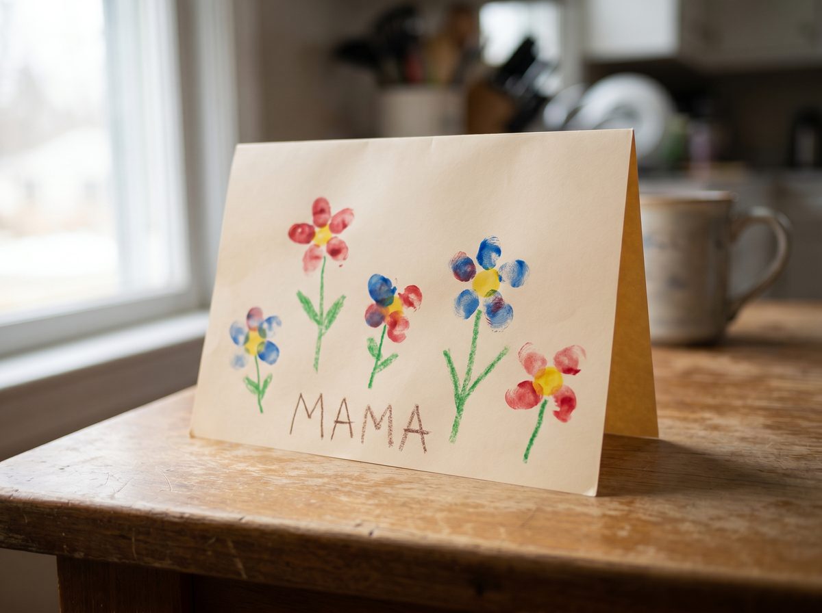 Moederdag knutselen vingerafdruk bloemetjes kaart voor mama peuter