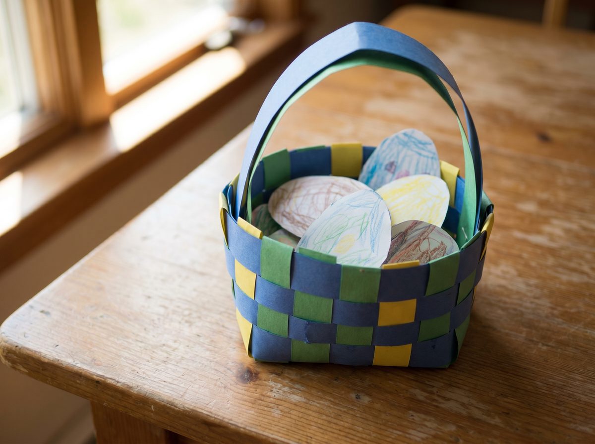 Paasmandje knutselen van papier voor pasen peuters kleuters