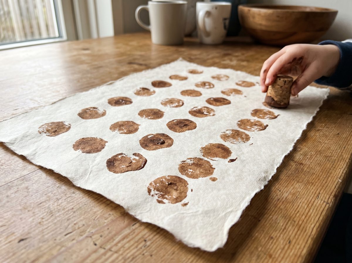 Pepernoten stempelen met een kurk voor Sinterklaas