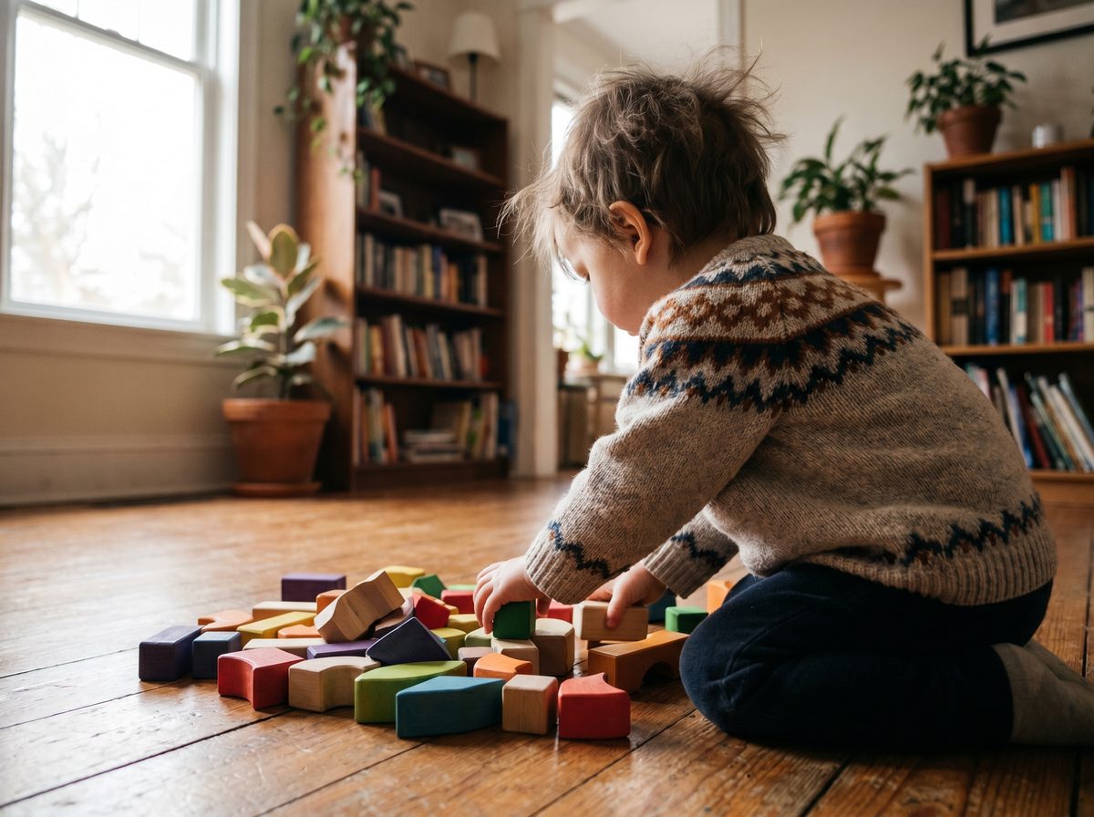 Peuter denkt en speelt creatief met blokken
