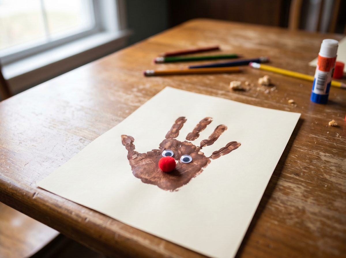 Rendier knutselen van een handafdruk voor kerst met peuters en kleuters
