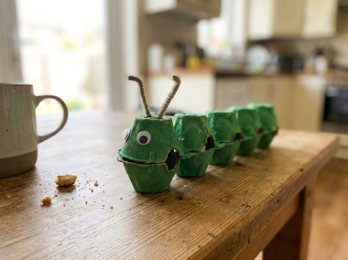 Rups knutselen van een eierdoos lente thema peuters kleuters groep 1