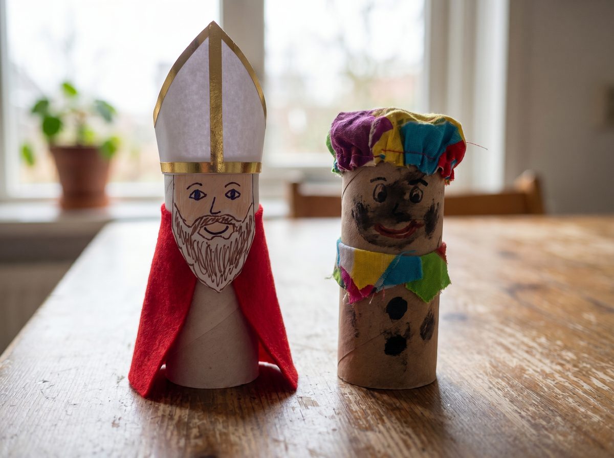 Sint en Piet knutselen van wc-rollen