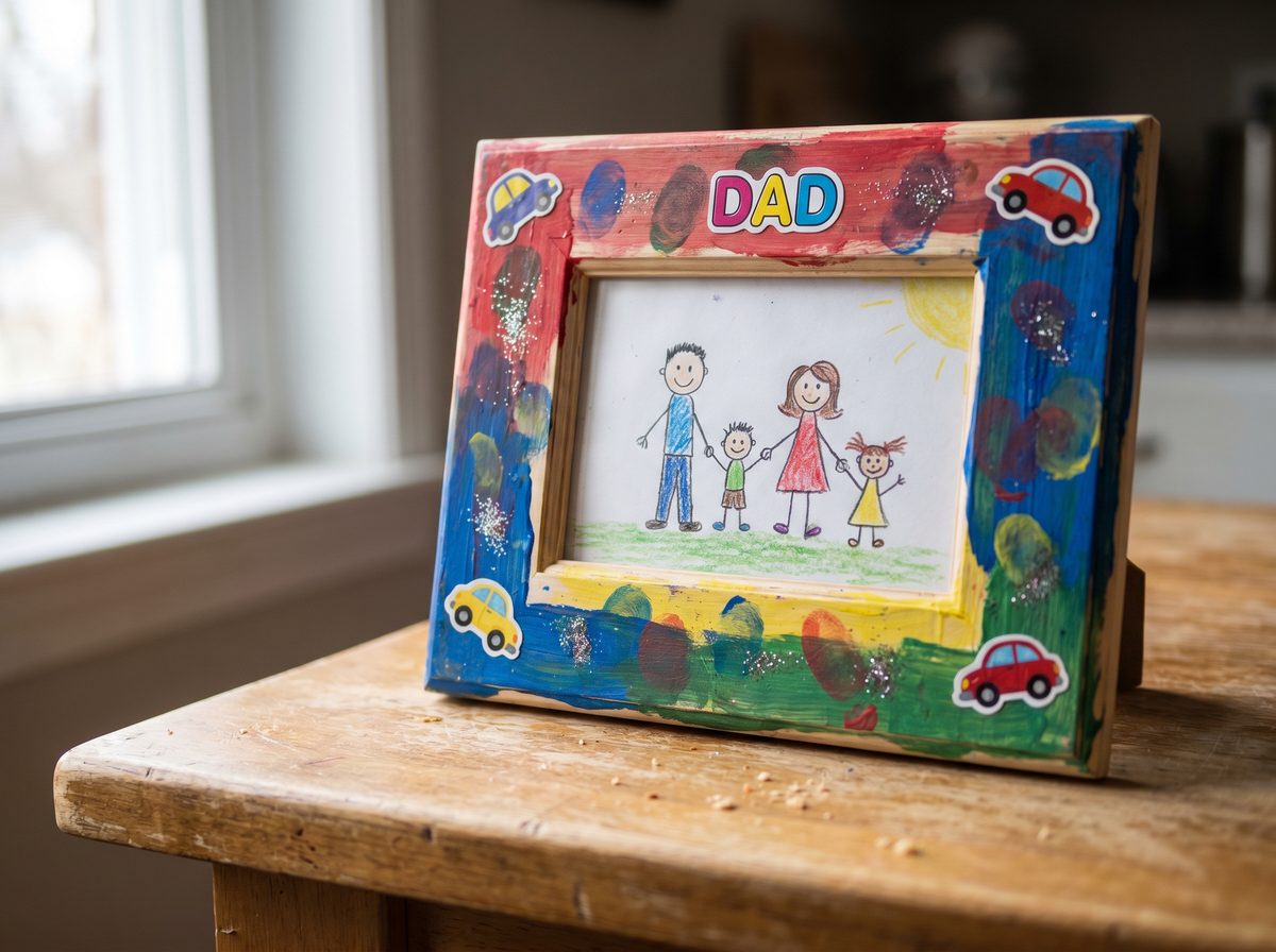 Vaderdag knutselen versierde fotolijst cadeau voor papa kleuters