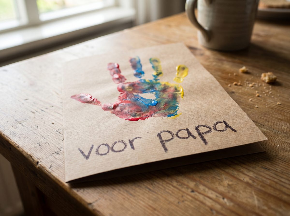 Vaderdag knutselen handafdruk kaart voor papa maken met peuters