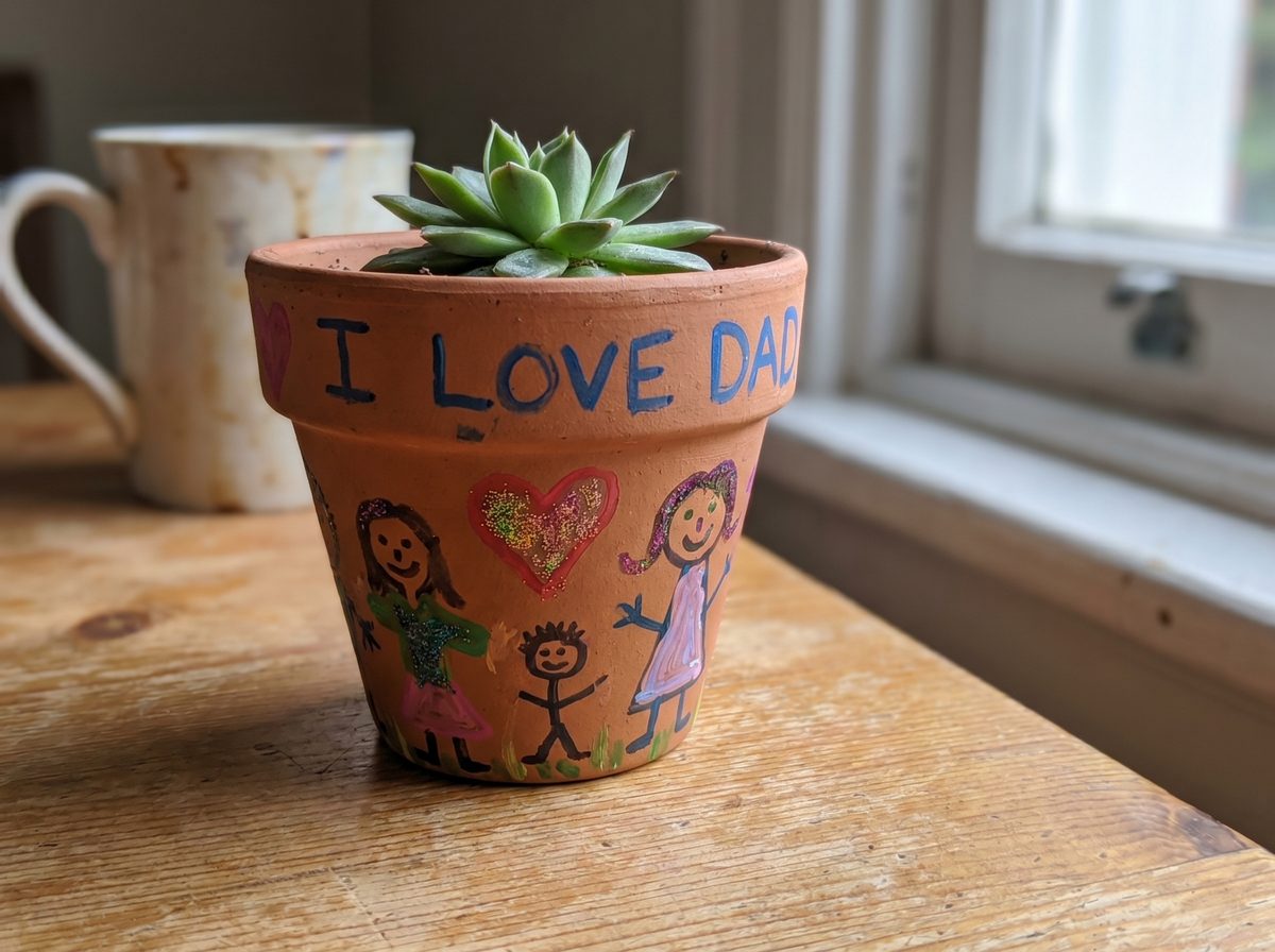 Vaderdag knutselen versierd plantenpotje knutsel peuter papa cadeau