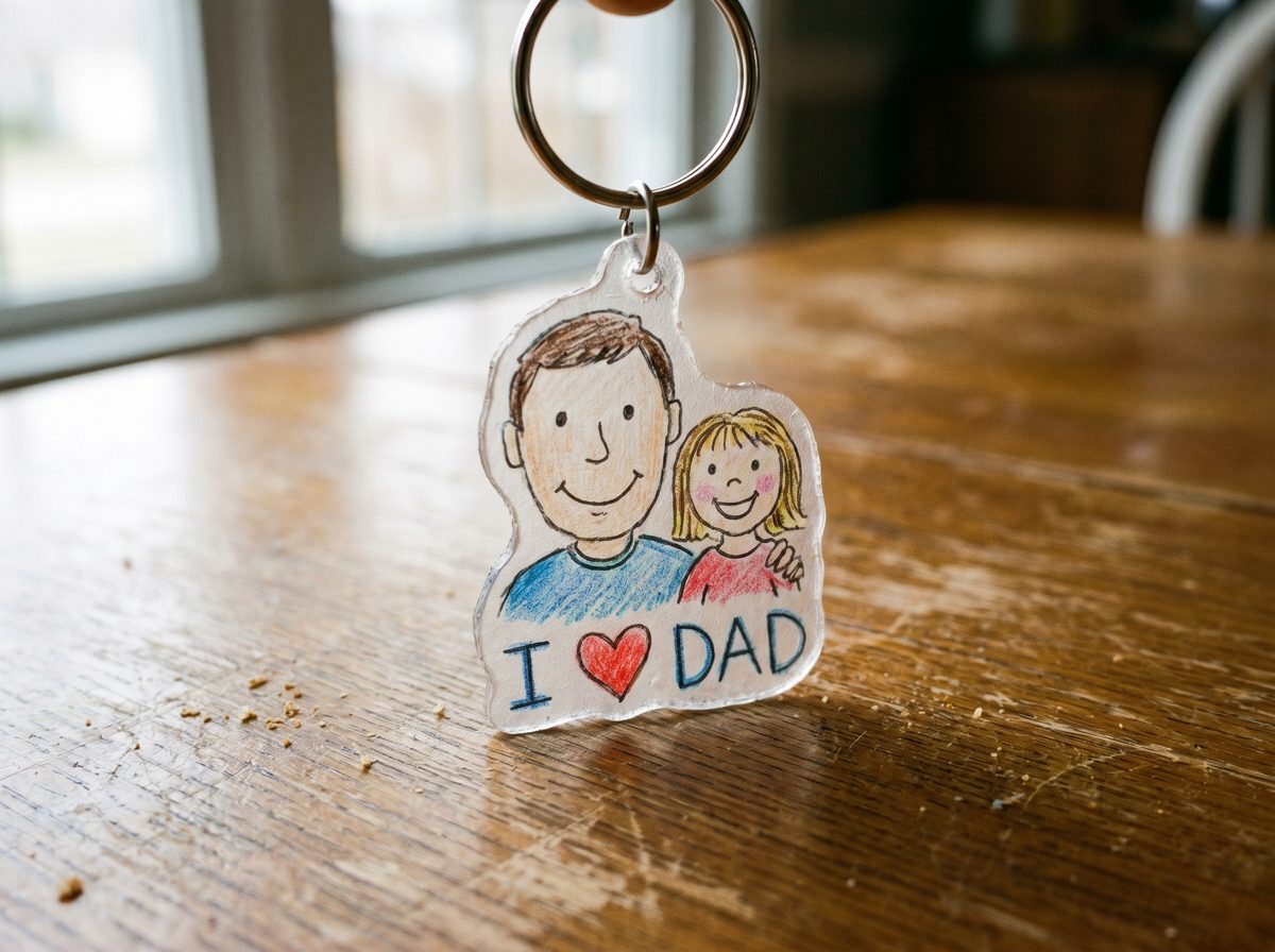 Vaderdag knutselen sleutelhanger krimpfolie cadeau papa kleuters groep 2 3
