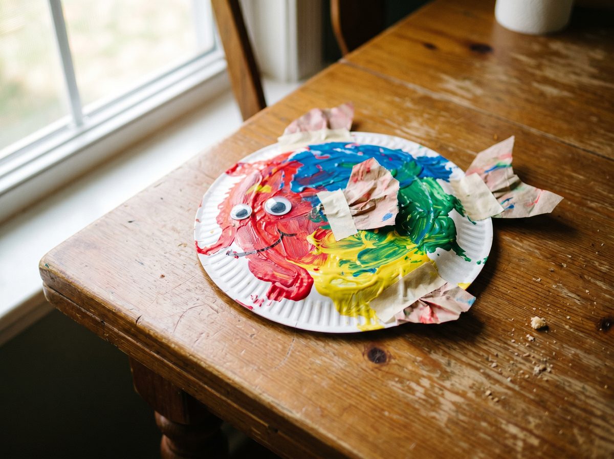 Vis knutselen van een papieren bordje voor zomer knutselen kleuters