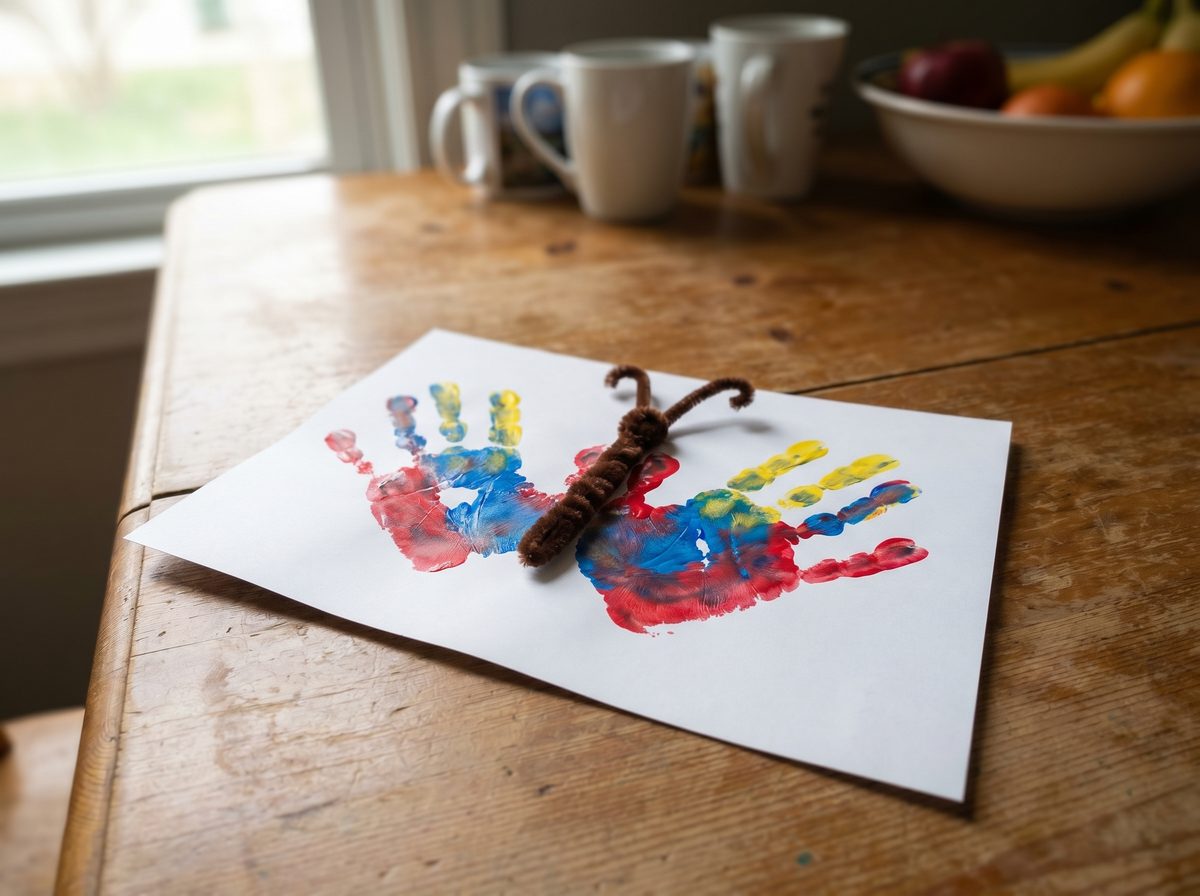 Vlinder knutselen van handafdrukken verf lente knutselen peuters kleuters