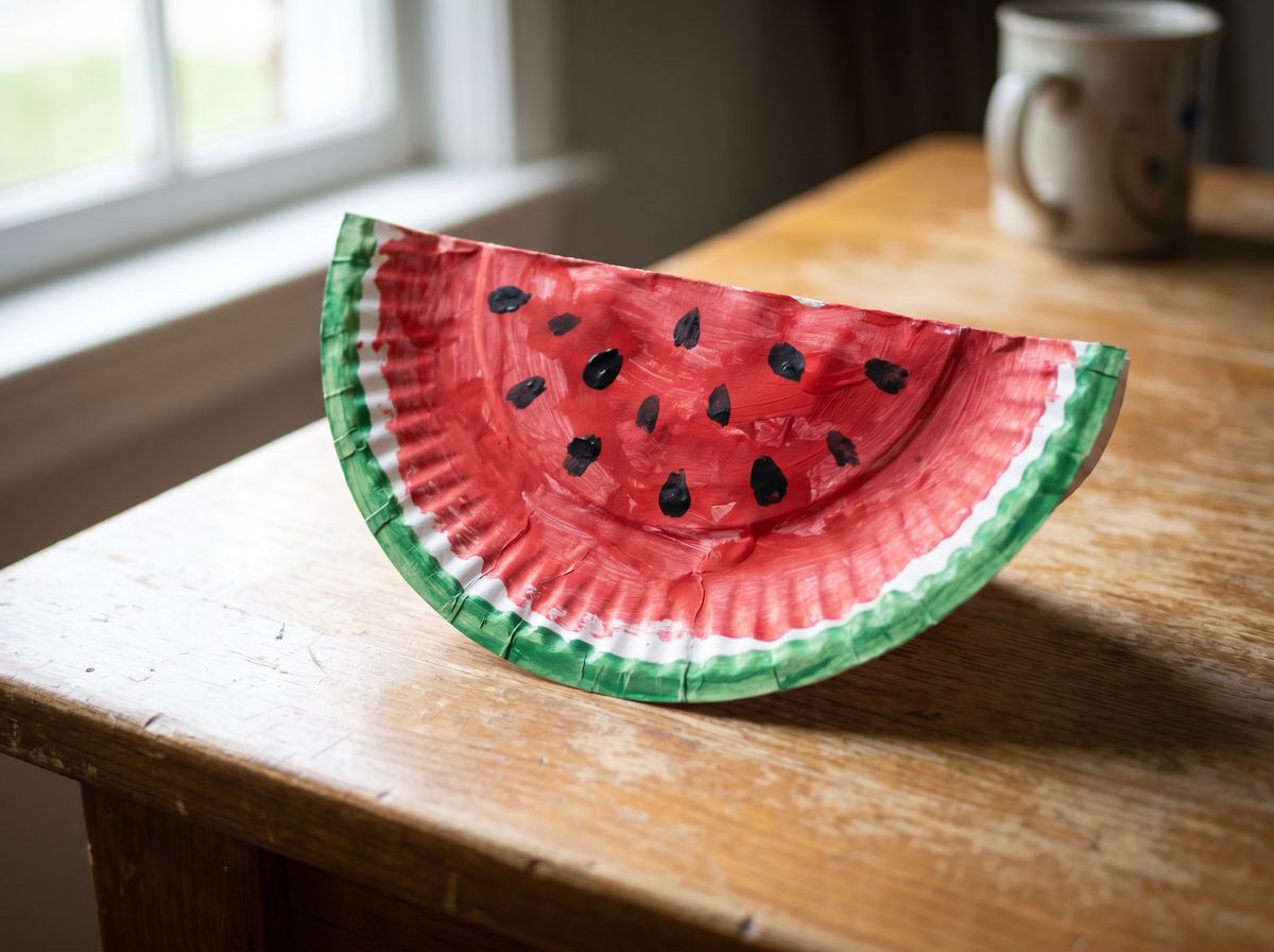 Watermeloen knutselen van een papieren bordje voor zomer knutselen peuters