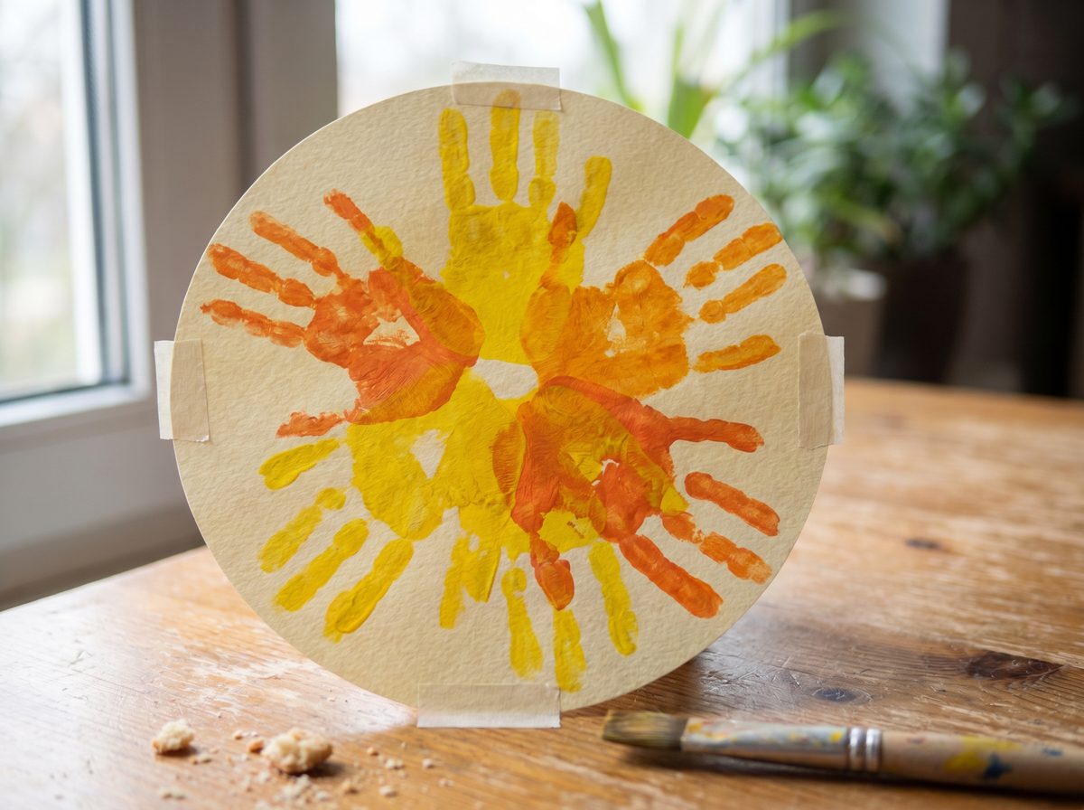 Zon knutselen van handafdrukken voor zomer knutselen met peuters